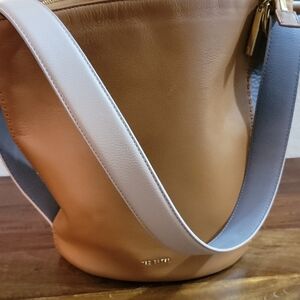 Ted Baker London Brown Leather With Grey and Tan Accents Bucket Bag
